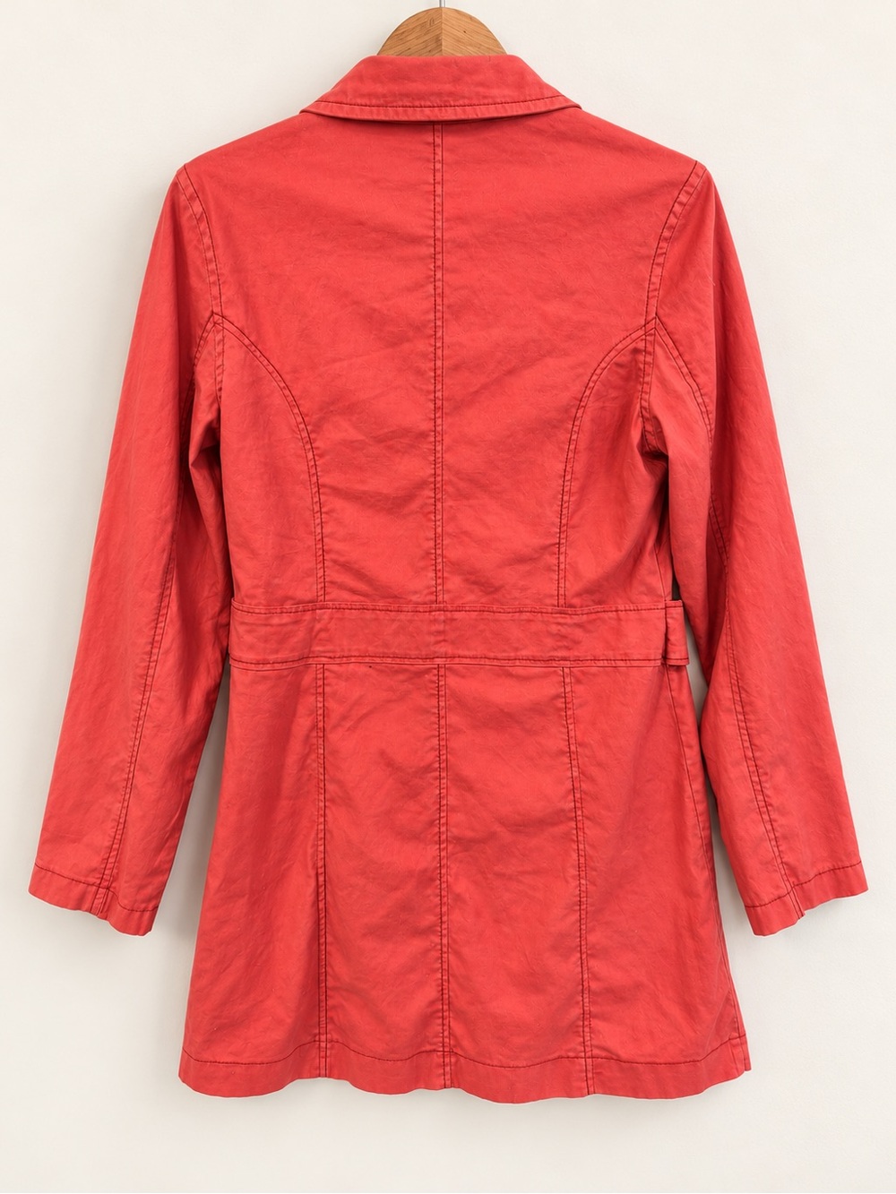 Tulle Coral Button-Front Trench Coat - Picture 3 of 4